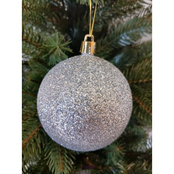 Новогодний шар "Блестки" Ø80мм серебряный, цена за набор 4шт